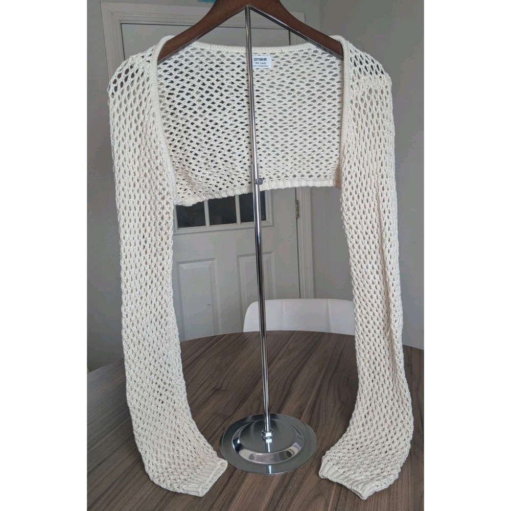 Cotton On Cream Open Knit Cropped Shrug Sweater Bolero Boho Coastal M/L - Picture 2 of 7